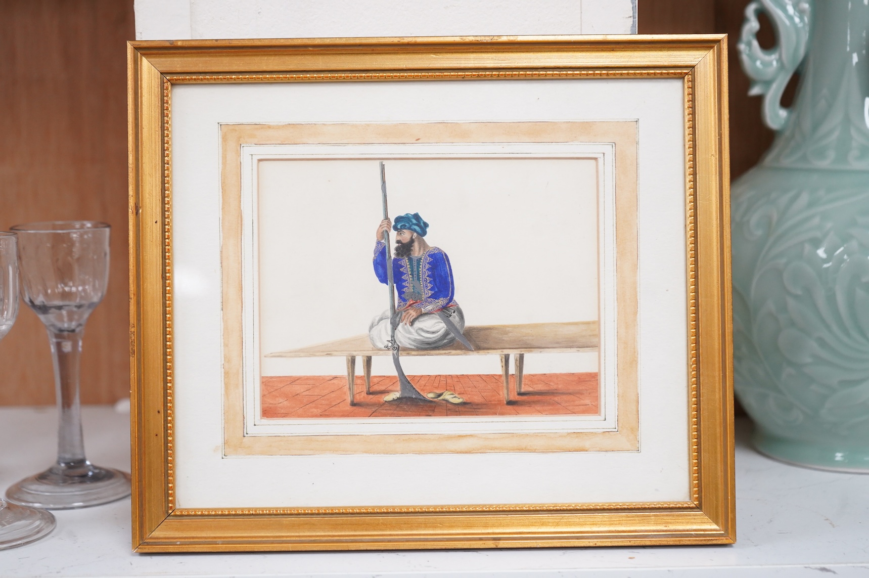 19th century, Indian Company School, Study of a figure holding a rifle, watercolour, 11 x 14cm